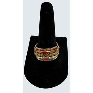 Handcrafted 925 Sterling Silver Copper Brass Spinner Ring Size 7 Flowers Boho